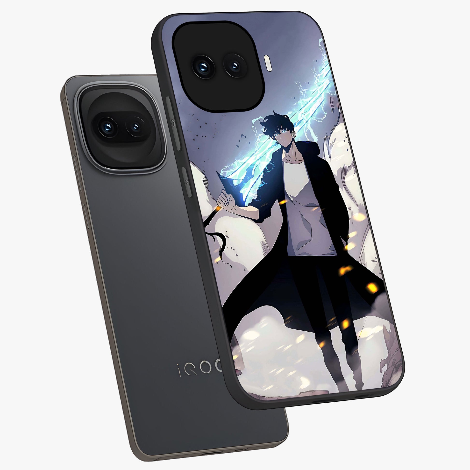 Dark Lightning Anime Warrior Glass Case displayed in angled mockup highlighting powerful lightning themed anime illustration.