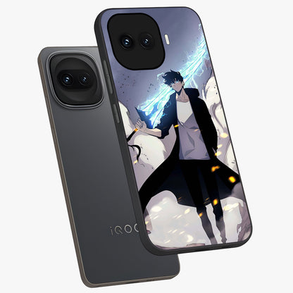 Dark Lightning Anime Warrior Glass Case displayed in angled mockup highlighting powerful lightning themed anime illustration.
