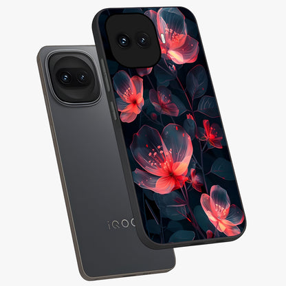 Dark Shade of Flower Glass Case displayed in angled mockup highlighting moody floral illustration with aesthetic dark tones.