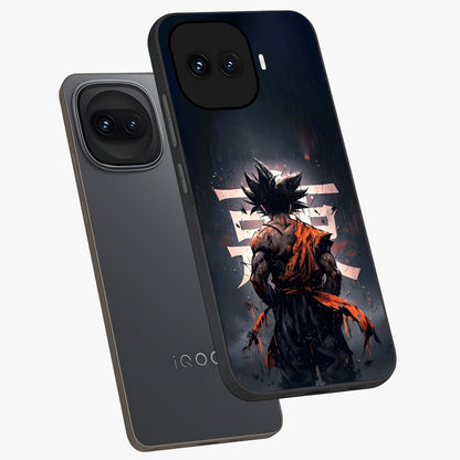 Dark Warrior In Rain Glass Case displayed in angled mockup highlighting dramatic warrior illustration with dark rain aesthetic.