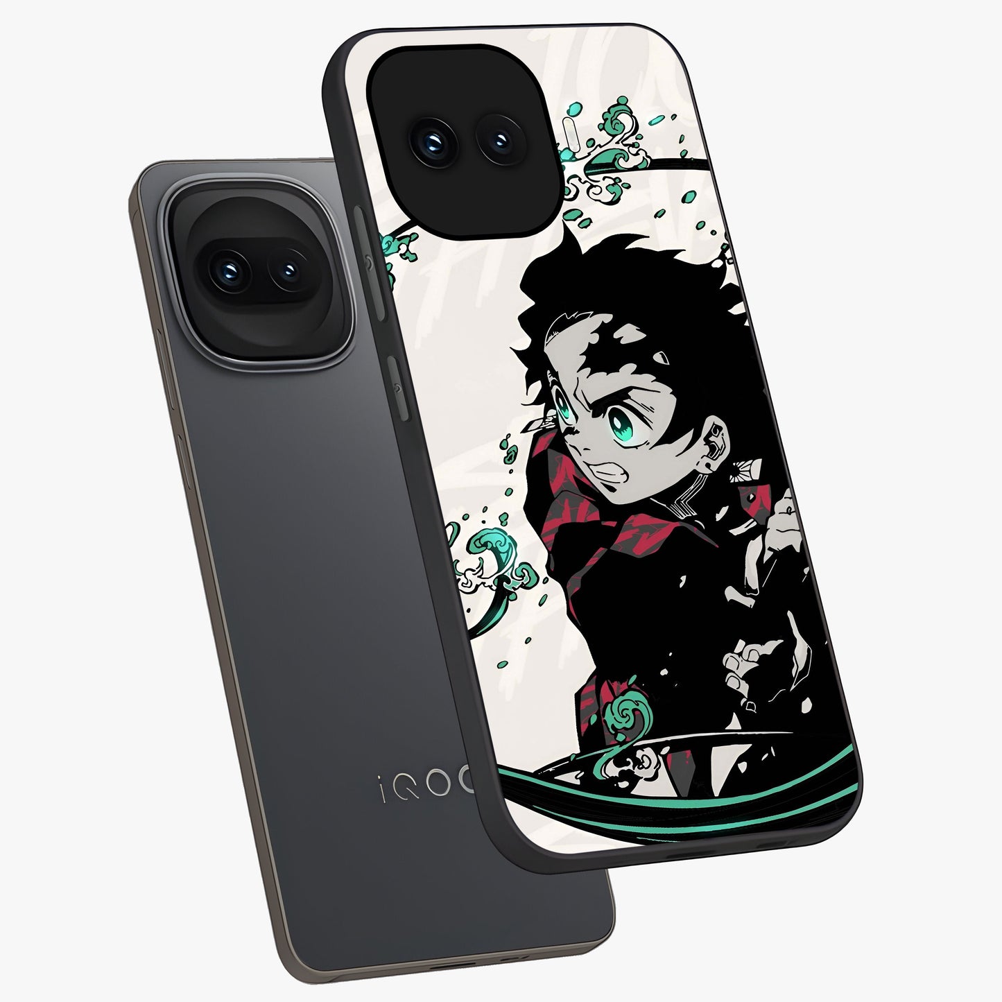 Demon Slayer Glass Case displayed in angled mockup highlighting dramatic anime character design with action aesthetic.