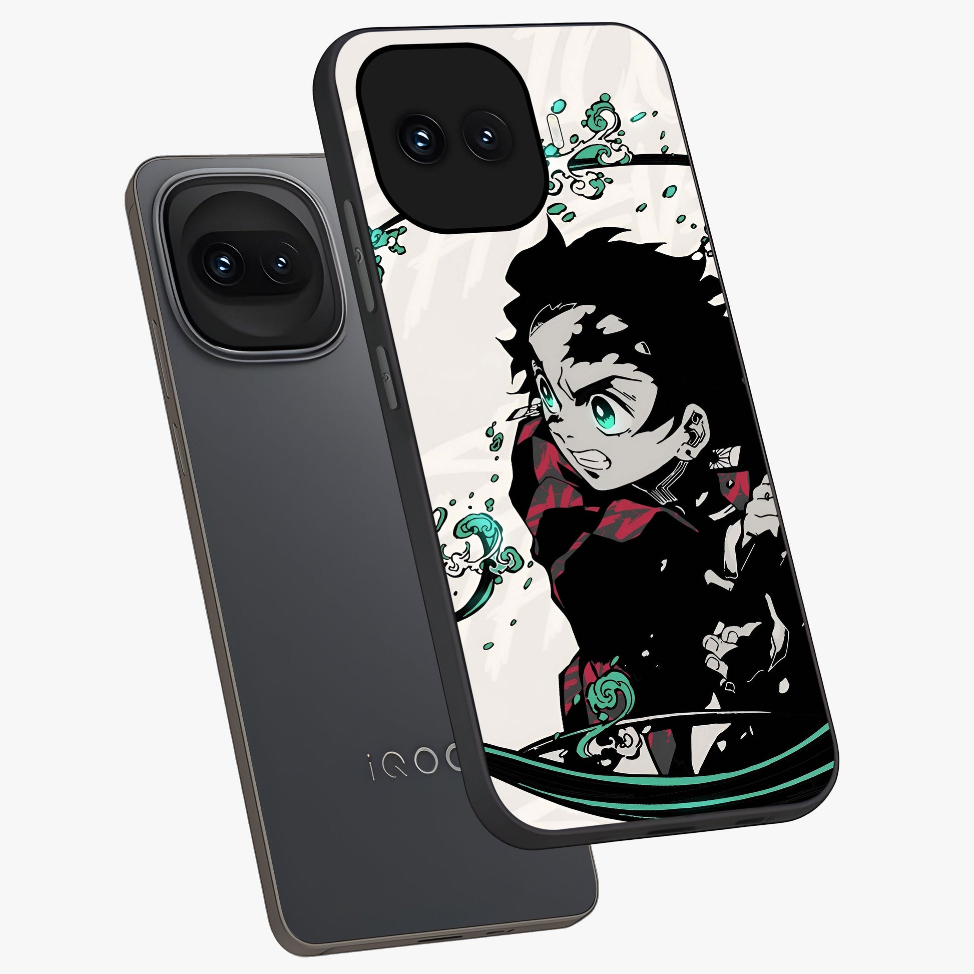 Demon Slayer Glass Case displayed in angled mockup highlighting dramatic anime character design with action aesthetic.