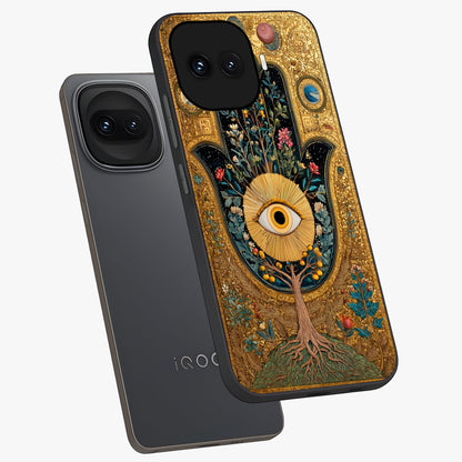 Ethereal Evil Eye Glass Case displayed in angled mockup highlighting protective evil eye symbol with spiritual aesthetic design.