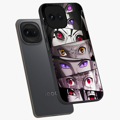 Eyes of Destiny Glass Case displayed in angled mockup highlighting bold eye illustration with mystical aesthetic style.