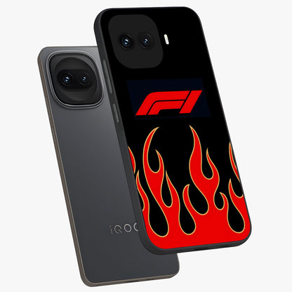 Fire F11 Glass Case displayed in angled mockup highlighting bold fire inspired graphic with energetic aesthetic style.