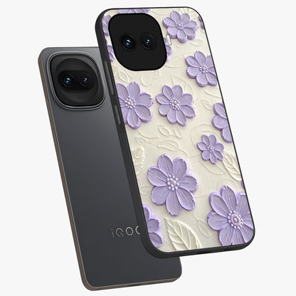 Floral Wall Art With Purple Flowers Glass Case displayed in angled mockup highlighting vibrant purple floral illustration with artistic aesthetic.