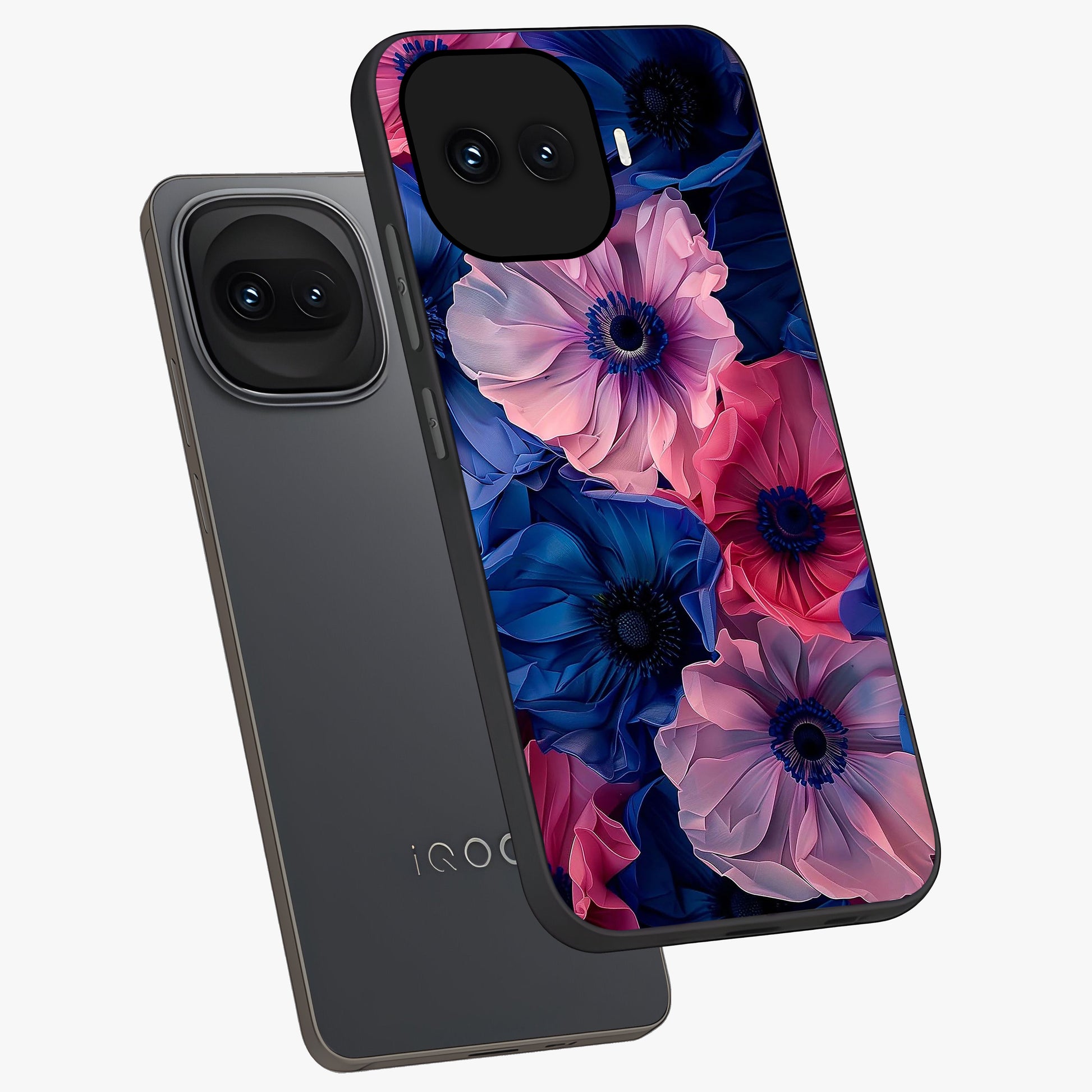 Flower Paper Art Pattern Glass Case displayed in angled mockup highlighting layered paper flower design with artistic aesthetic.