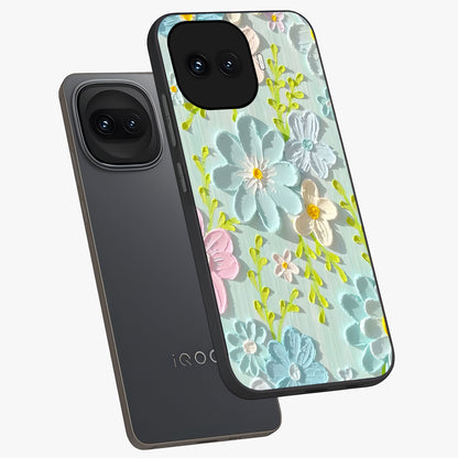 Frosted Petal Garden Glass Case displayed in angled mockup highlighting delicate flower petal design with calm garden aesthetic.