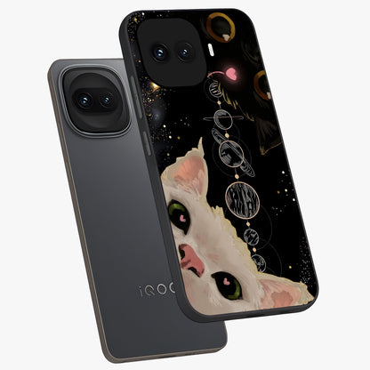 Galactic Cat Glass Case displayed in angled mockup highlighting celestial feline illustration with galaxy aesthetic style.