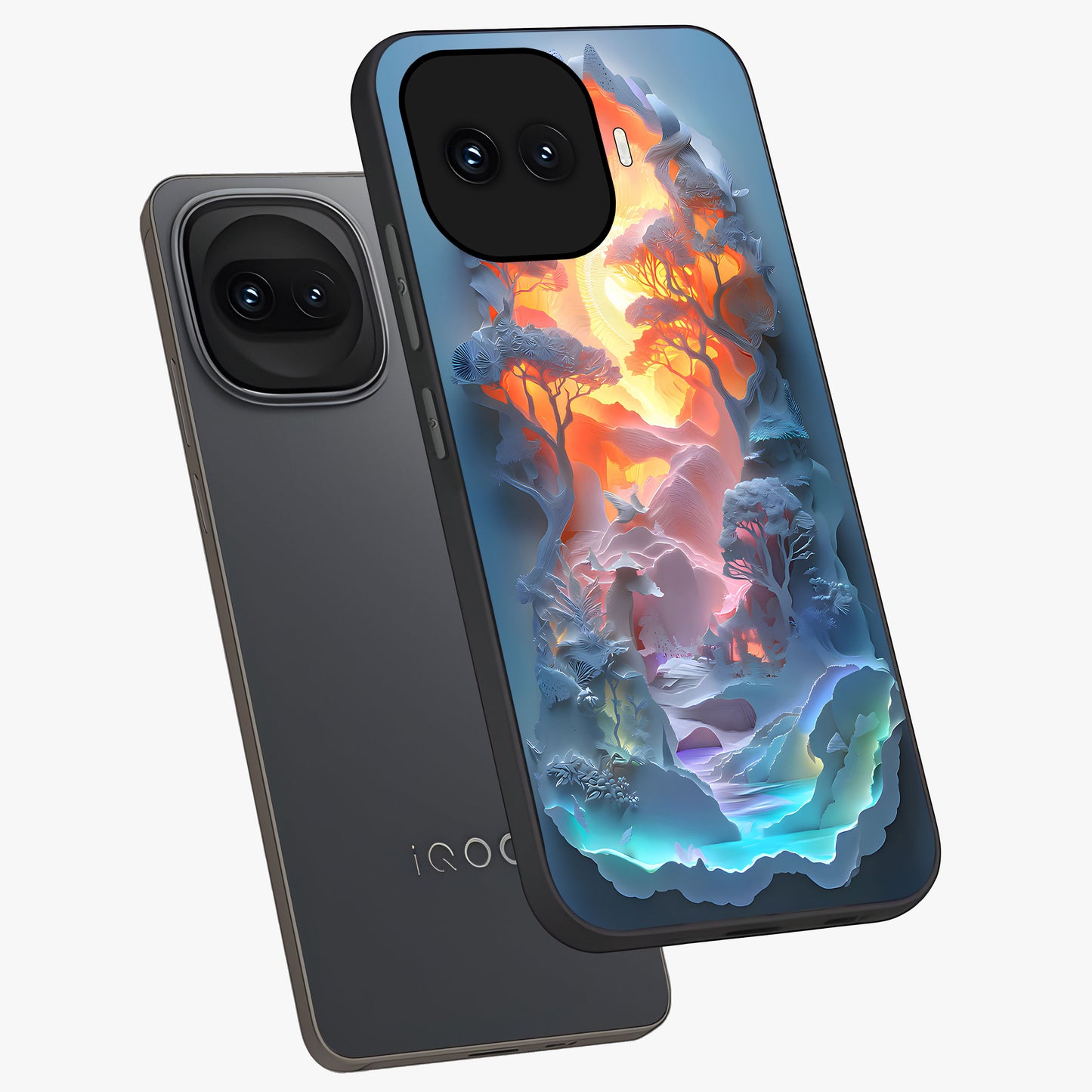 Glow Forest Portal Glass Case displayed in angled mockup highlighting mystical forest design with magical glowing aesthetic.