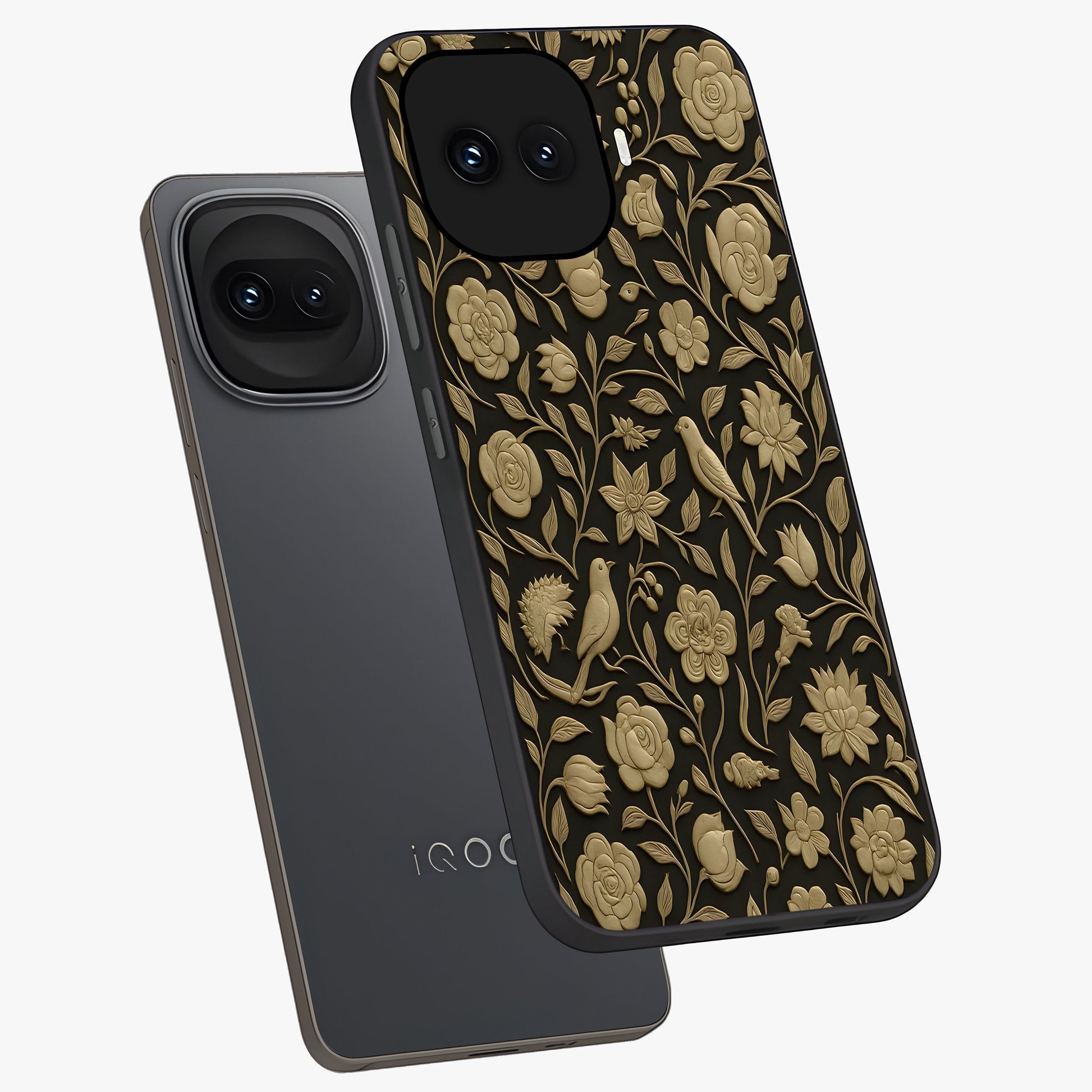 Golden Evil Eye Mandala Glass Case displayed in angled mockup highlighting protective evil eye symbol with golden mandala design.