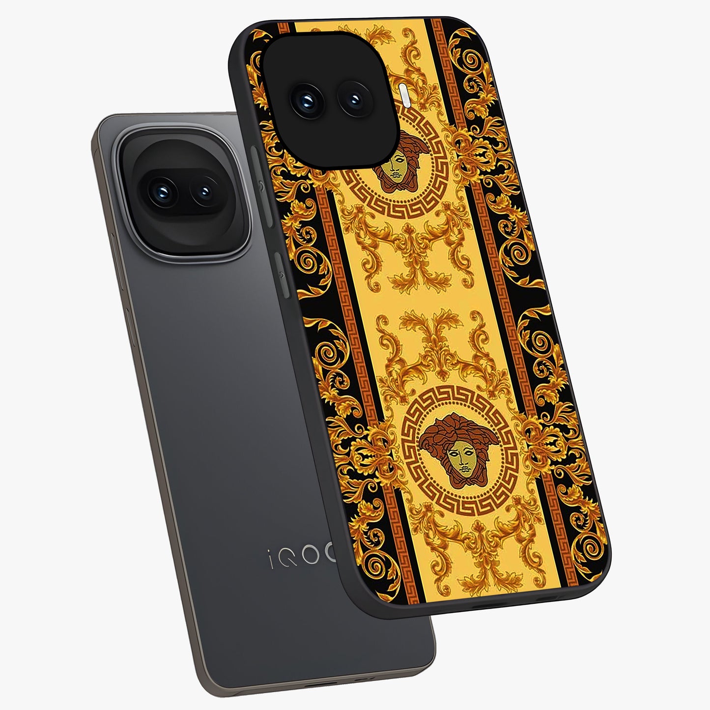 Golden Lotus Glow Glass Case displayed in angled mockup highlighting radiant lotus illustration with spiritual aesthetic.
