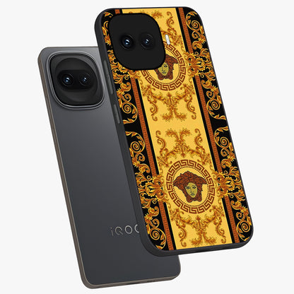 Golden Lotus Glow Glass Case displayed in angled mockup highlighting radiant lotus illustration with spiritual aesthetic.
