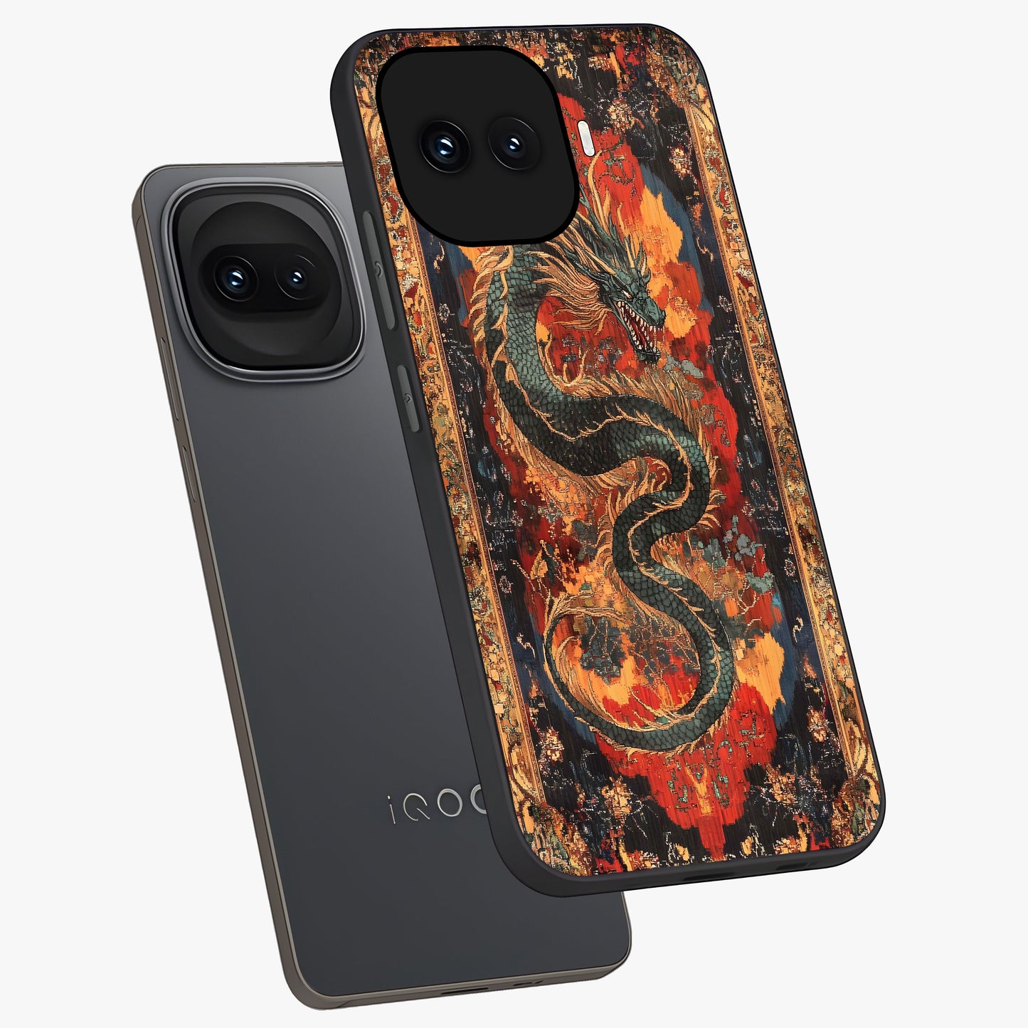 Inferno Dragon Soul Glass Case displayed in angled mockup highlighting powerful dragon illustration with inferno aesthetic.