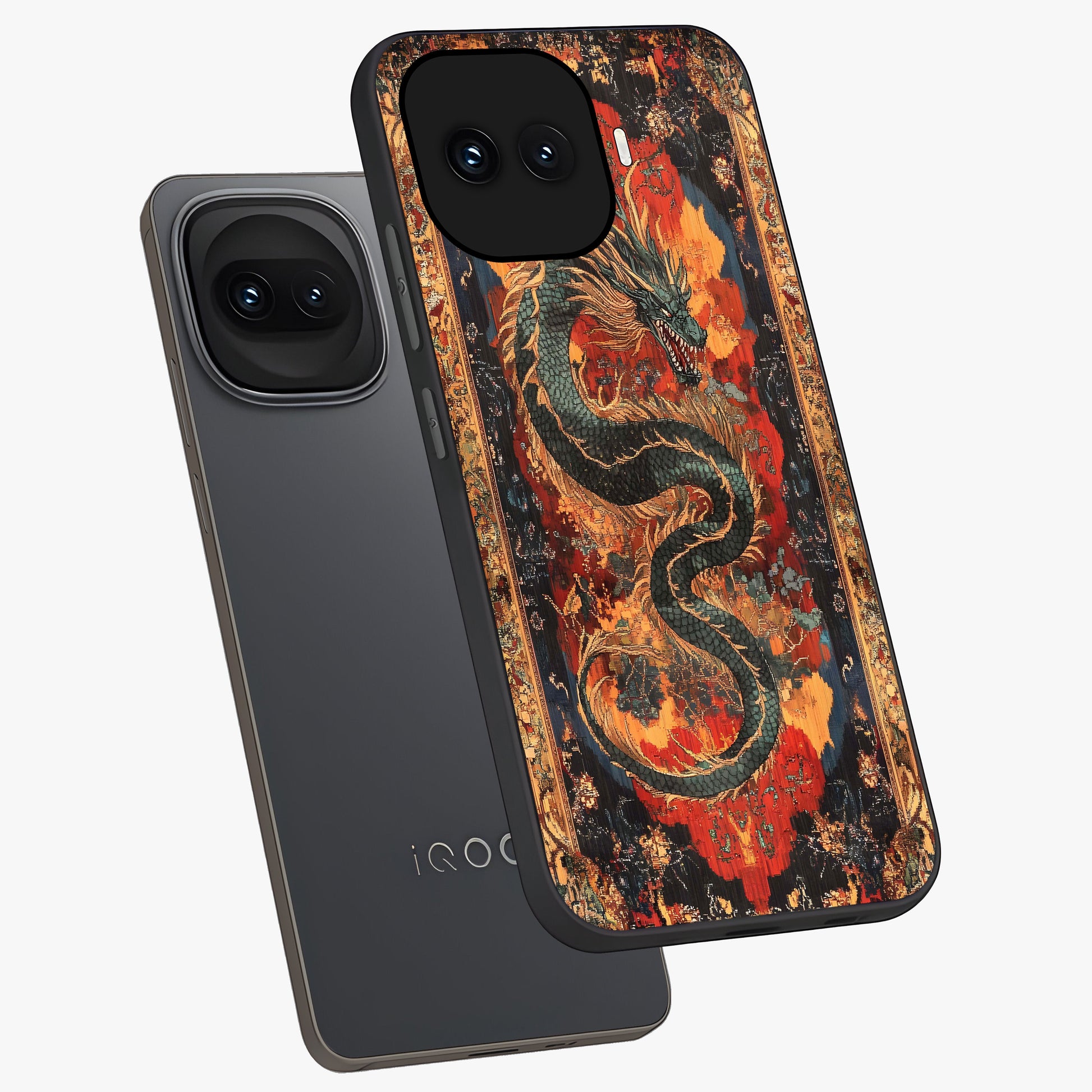 Inferno Dragon Soul Glass Case displayed in angled mockup highlighting powerful dragon illustration with inferno aesthetic.