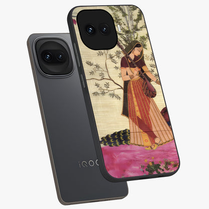 Lady With Veena Art Glass Case displayed in angled mockup highlighting graceful musical illustration with cultural artistic aesthetic.