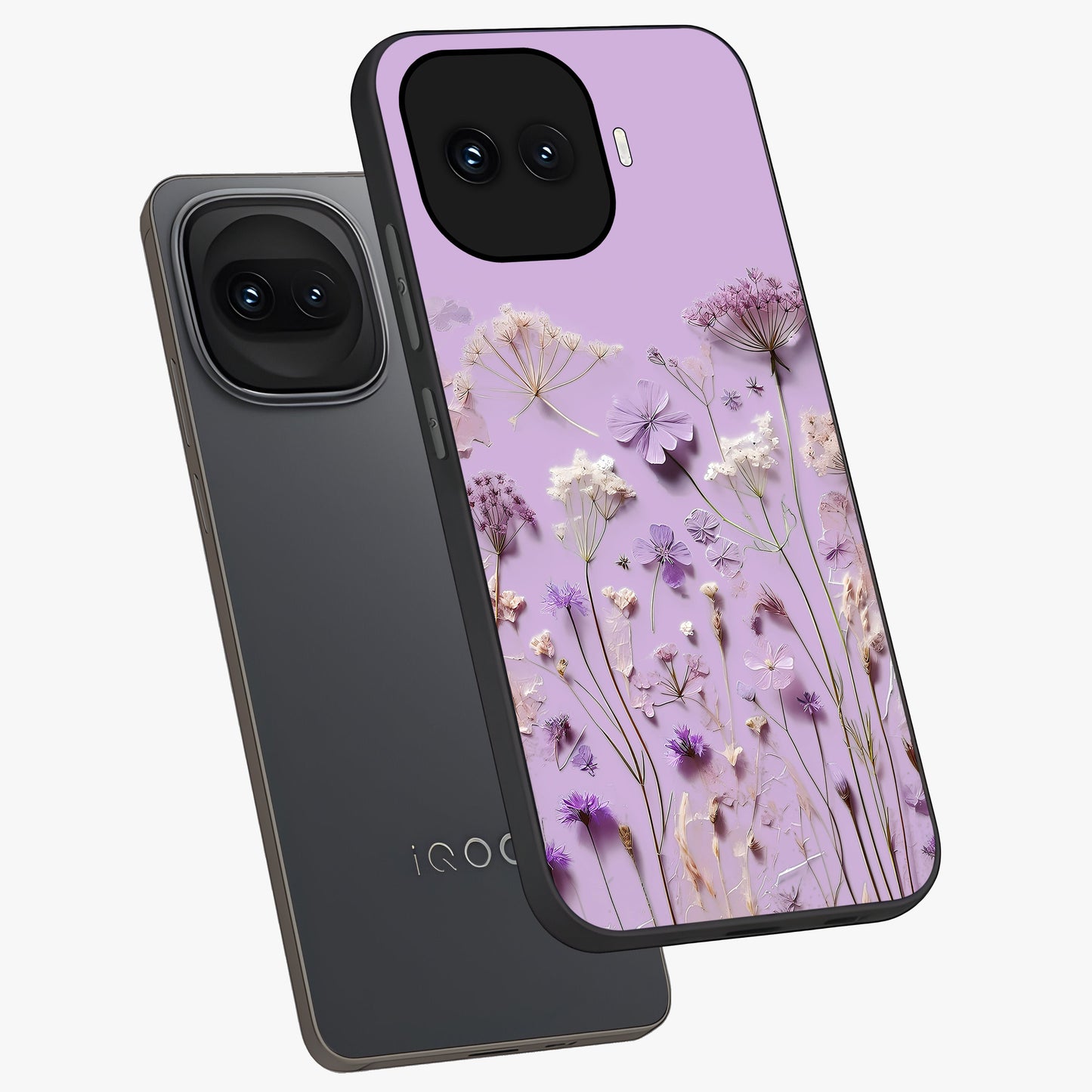 Lavender Blossom Dream Glass Case displayed in angled mockup highlighting dreamy lavender flower design with calming aesthetic style.