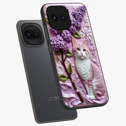Lavender Cat Whimsy Glass Case displayed in angled mockup highlighting playful feline illustration with pastel lavender aesthetic.