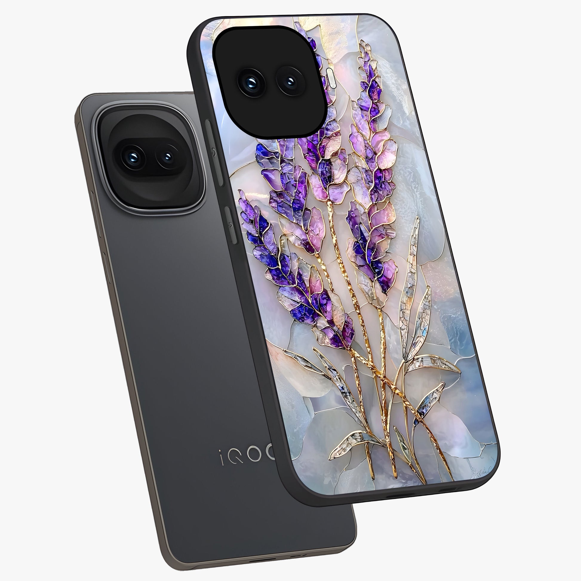 Lavender Dream Glow Glass Case displayed in angled mockup highlighting dreamy purple glow design with soft artistic style.