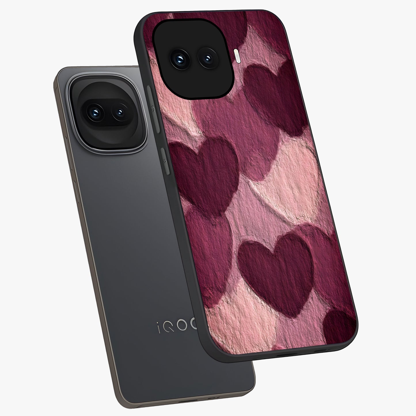 Layered Paper Hearts Glass Case displayed in angled mockup highlighting creative paper craft heart design with romantic aesthetic.