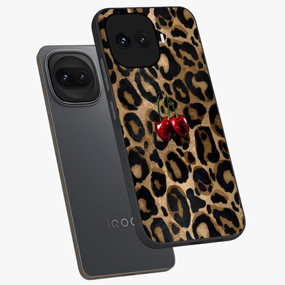 Leopard Wild Cherry Glass Case displayed in angled mockup highlighting bold animal print design with playful cherry aesthetic.