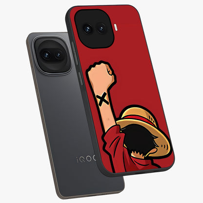 Luffy X Spirit Glass Case displayed in angled mockup highlighting powerful anime design with energetic action aesthetic.
