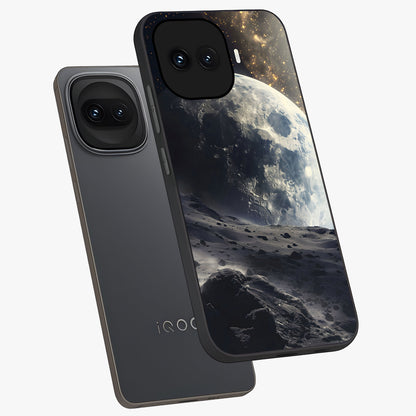 Lunar Horizon Glow Glass Case displayed in angled mockup highlighting celestial moon design with dreamy night aesthetic.