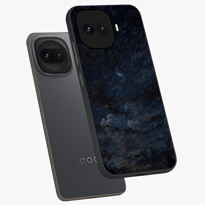 Lunar Veil Silence Glass Case displayed in angled mockup highlighting soft lunar design with peaceful celestial aesthetic.