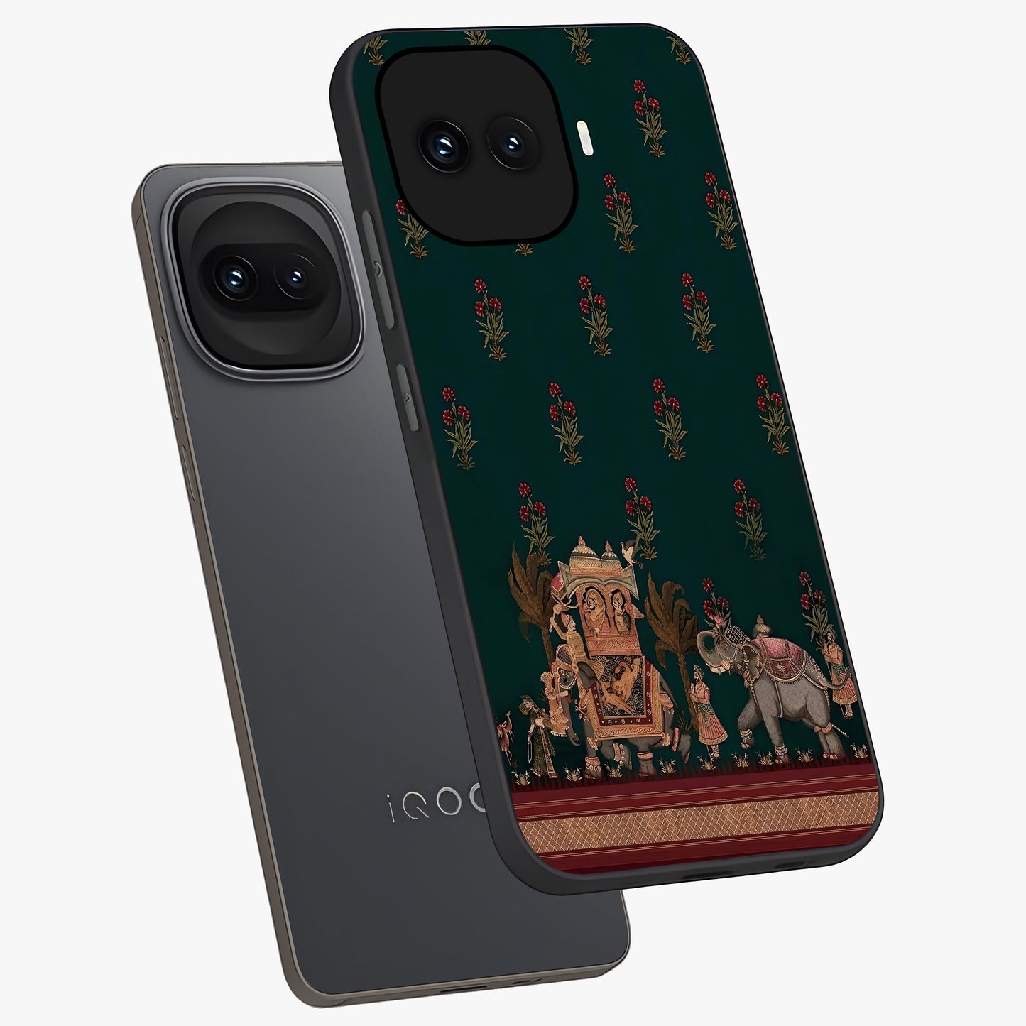 Macmerise Glass Case displayed in angled mockup highlighting trendy graphic design with sleek aesthetic style.