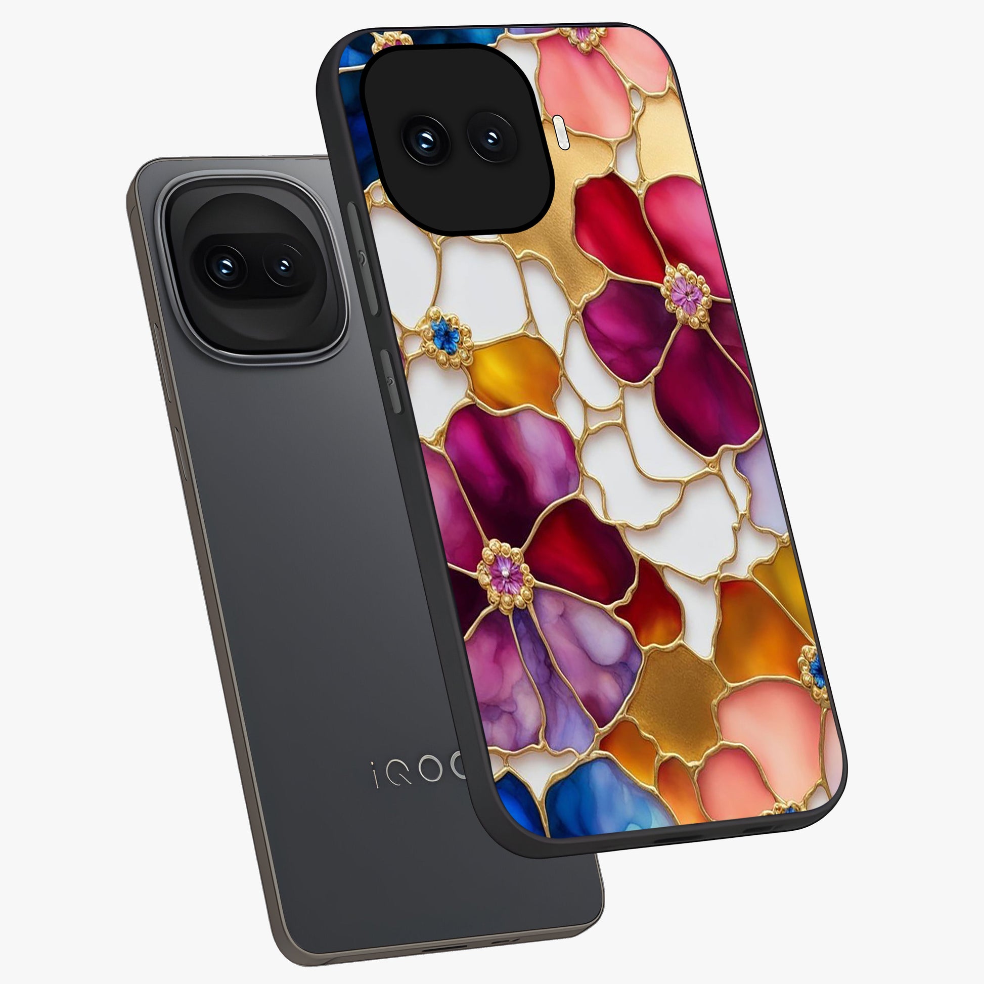 Marble Flower Pattern Glass Case displayed in angled mockup highlighting elegant marble floral design with modern aesthetic.