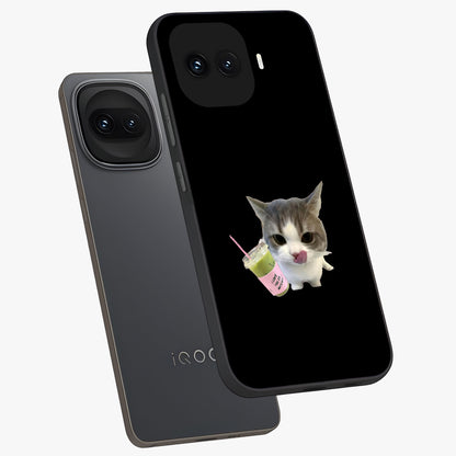 Matcha Cat Style Glass Case displayed in angled mockup highlighting playful feline design with pastel matcha aesthetic.