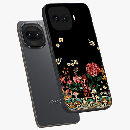 Midnight Bloom Pattern Glass Case displayed in angled mockup highlighting elegant flower design with midnight aesthetic style.