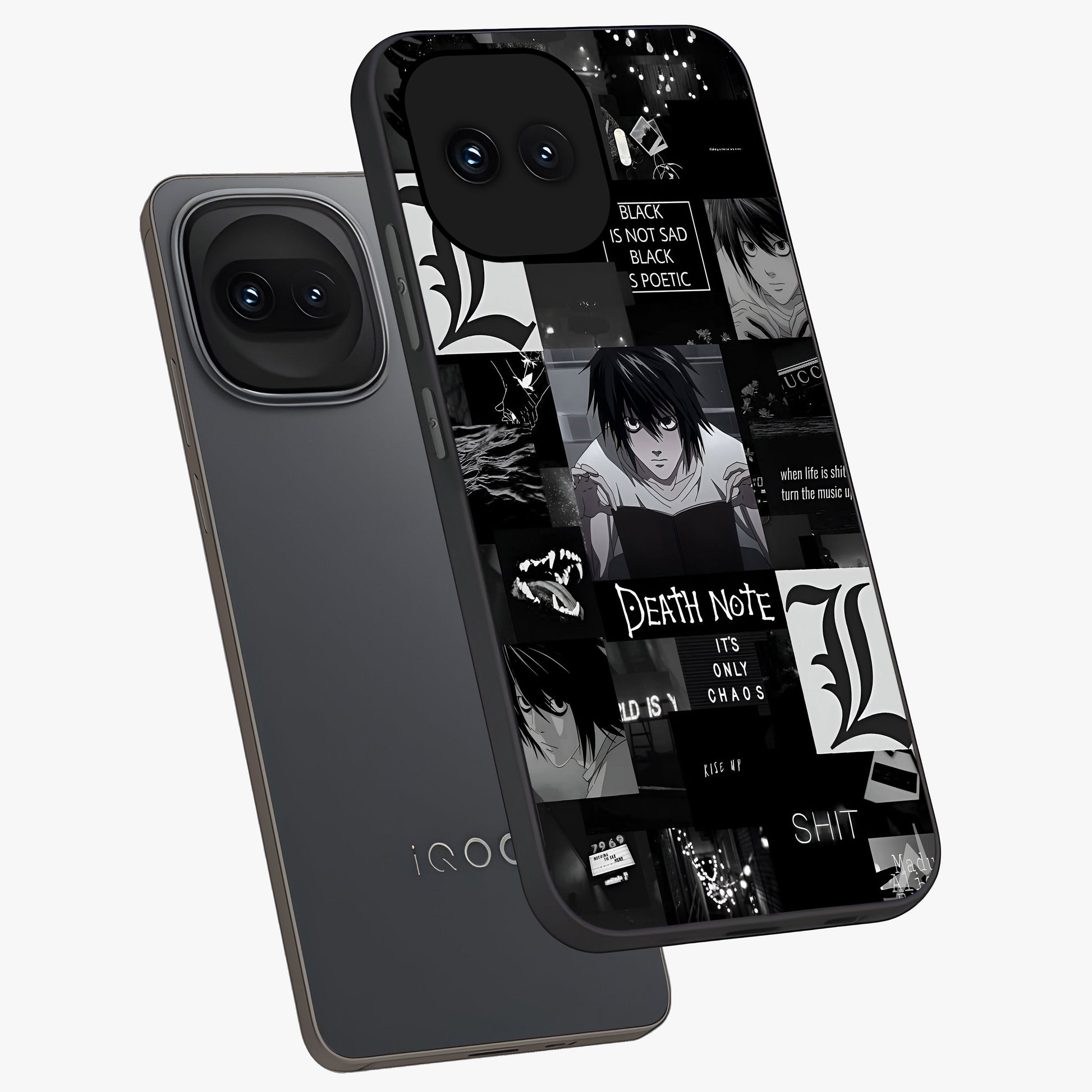 Midnight Chaos Mind Glass Case displayed in angled mockup highlighting chaotic artistic design with dramatic midnight aesthetic.