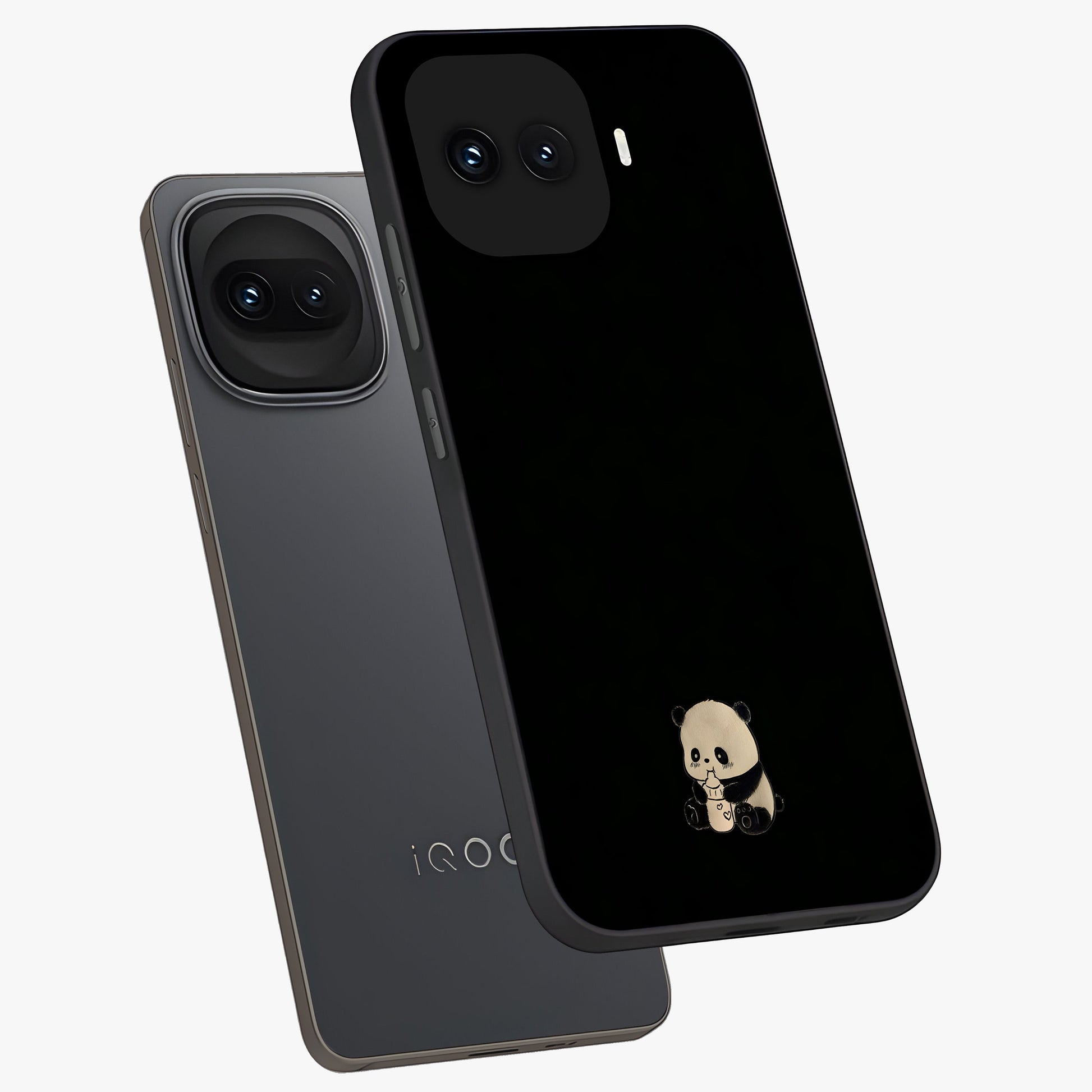 Midnight Panda Love Glass Case displayed in angled mockup highlighting adorable panda illustration with midnight aesthetic.