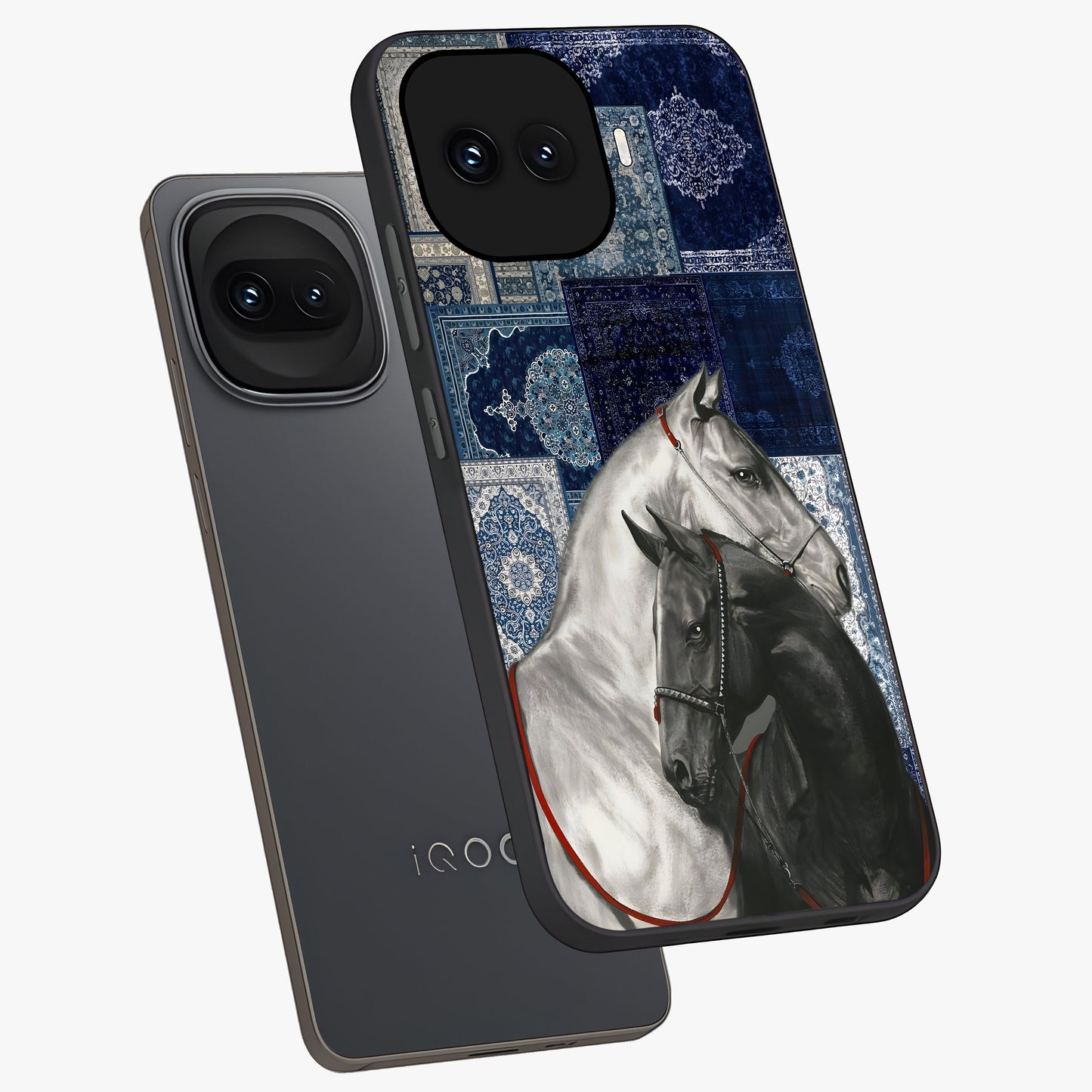 Midnight Stallion Blues Glass Case displayed in angled mockup highlighting powerful stallion illustration with deep midnight tones.