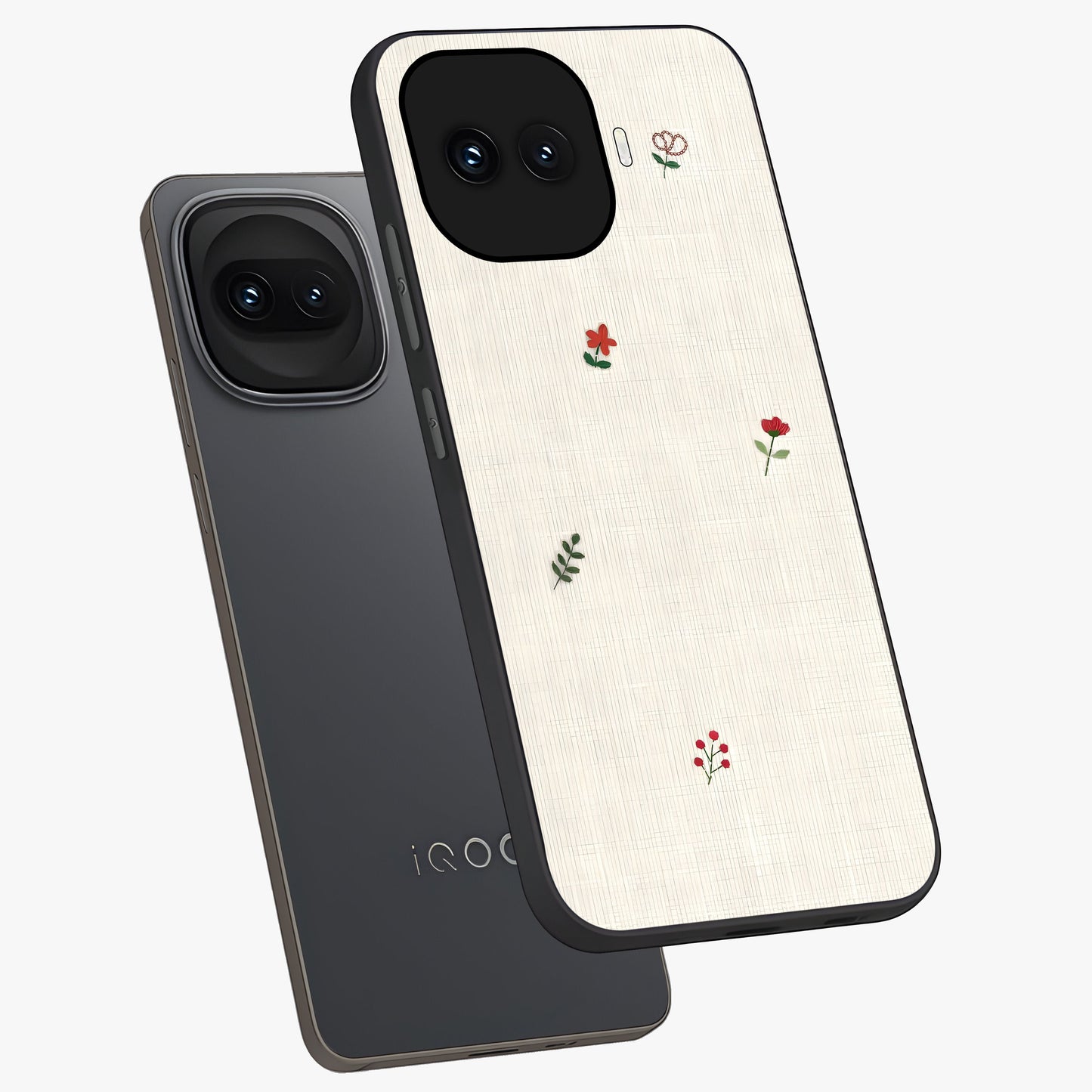 Minimalistic Blue With White Flower Pattern Glass Case displayed in angled mockup highlighting simple floral design with minimal aesthetic.