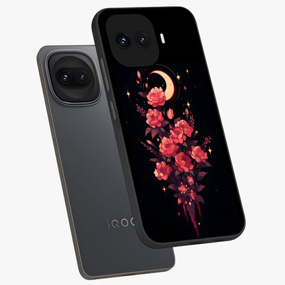 Moonlit Floral Elegance Glass Case displayed in angled mockup highlighting graceful flower design with soft moonlight aesthetic.