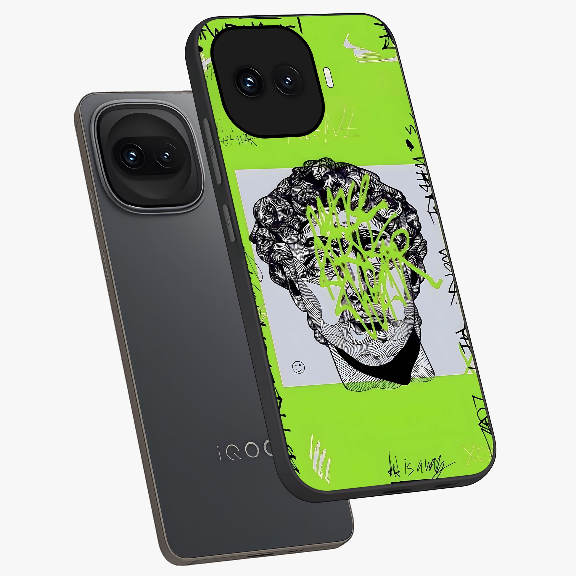 Neo Graffiti Rebellion Glass Case displayed in angled mockup highlighting urban street art design with rebellious aesthetic.