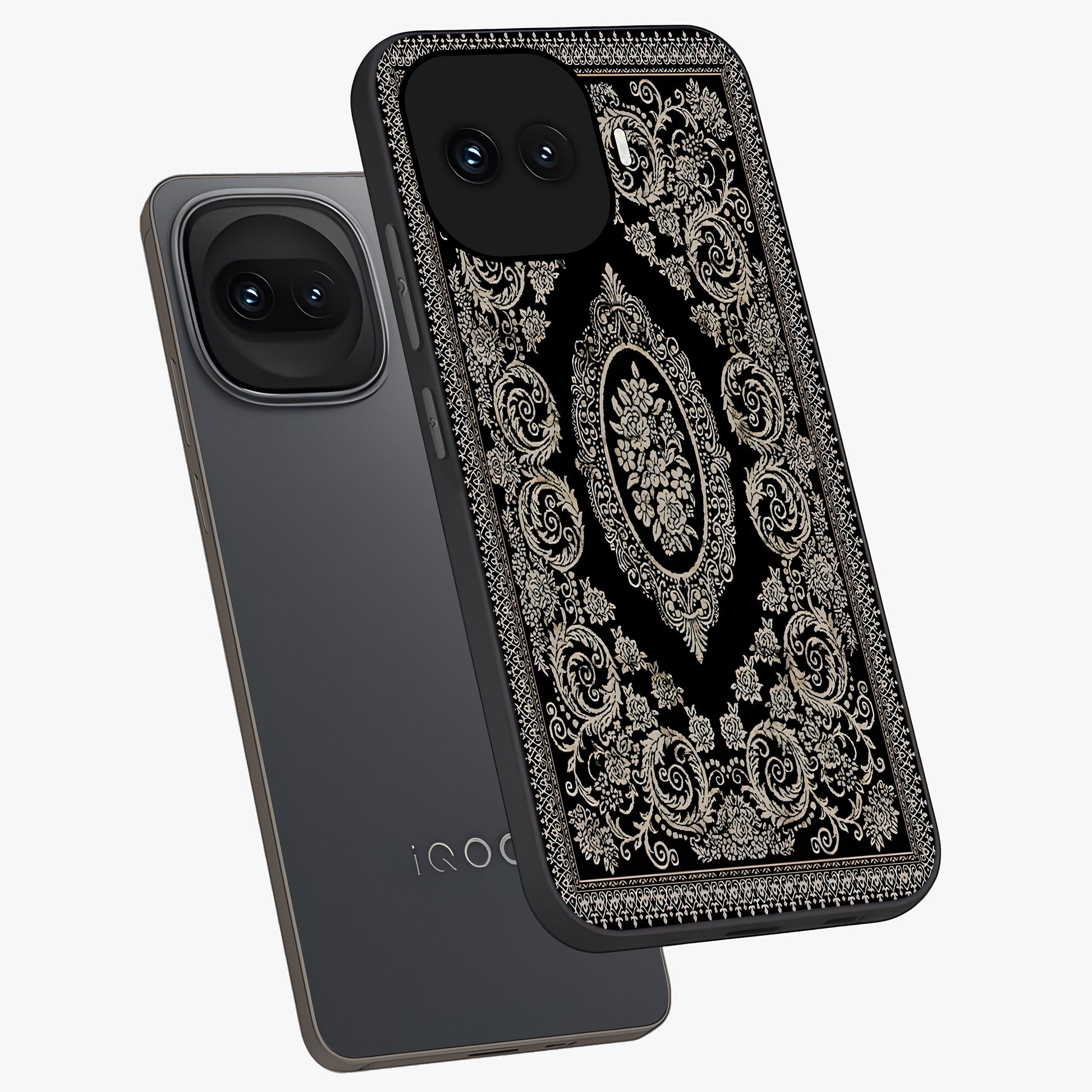 Noir Bloom Elegance Glass Case displayed in angled mockup highlighting refined flower design with stylish noir aesthetic.
