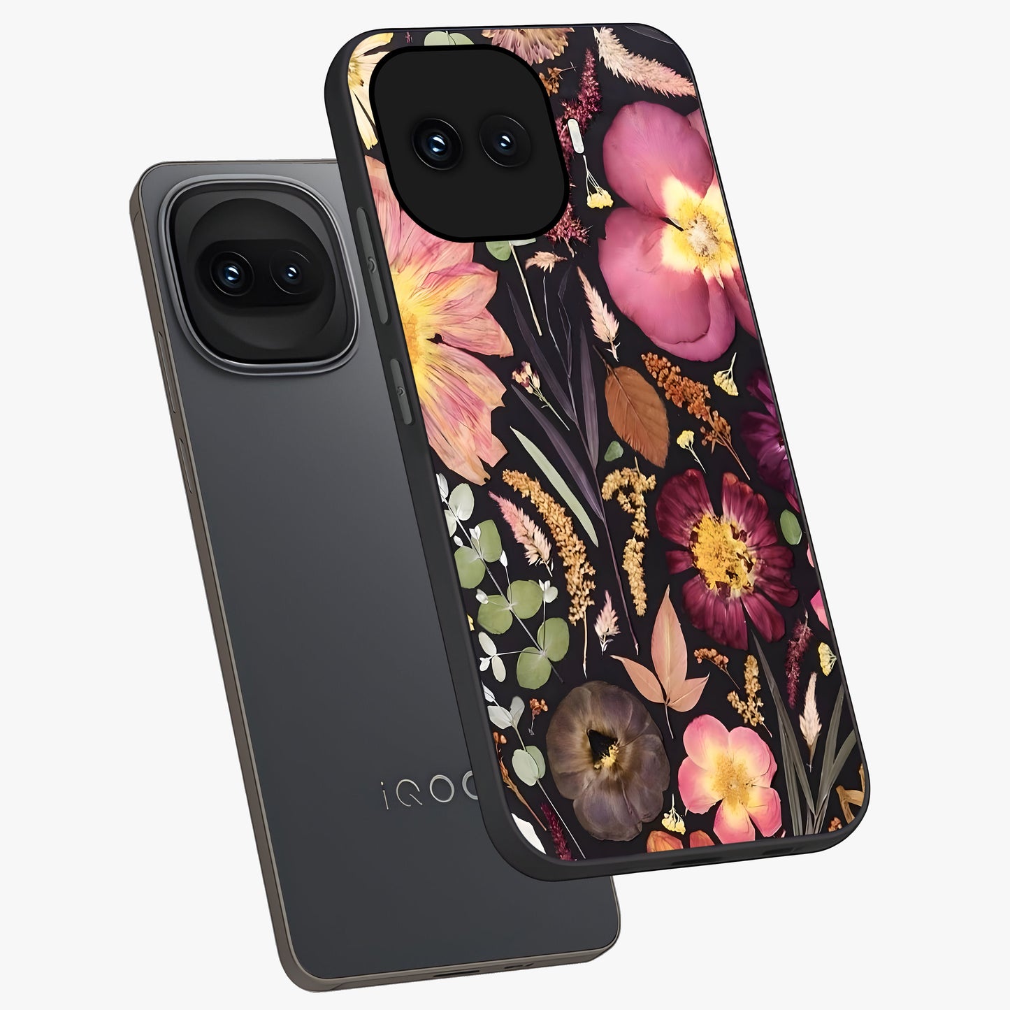 Petal Dream Tapestry Glass Case displayed in angled mockup highlighting decorative petal pattern with elegant botanical aesthetic.