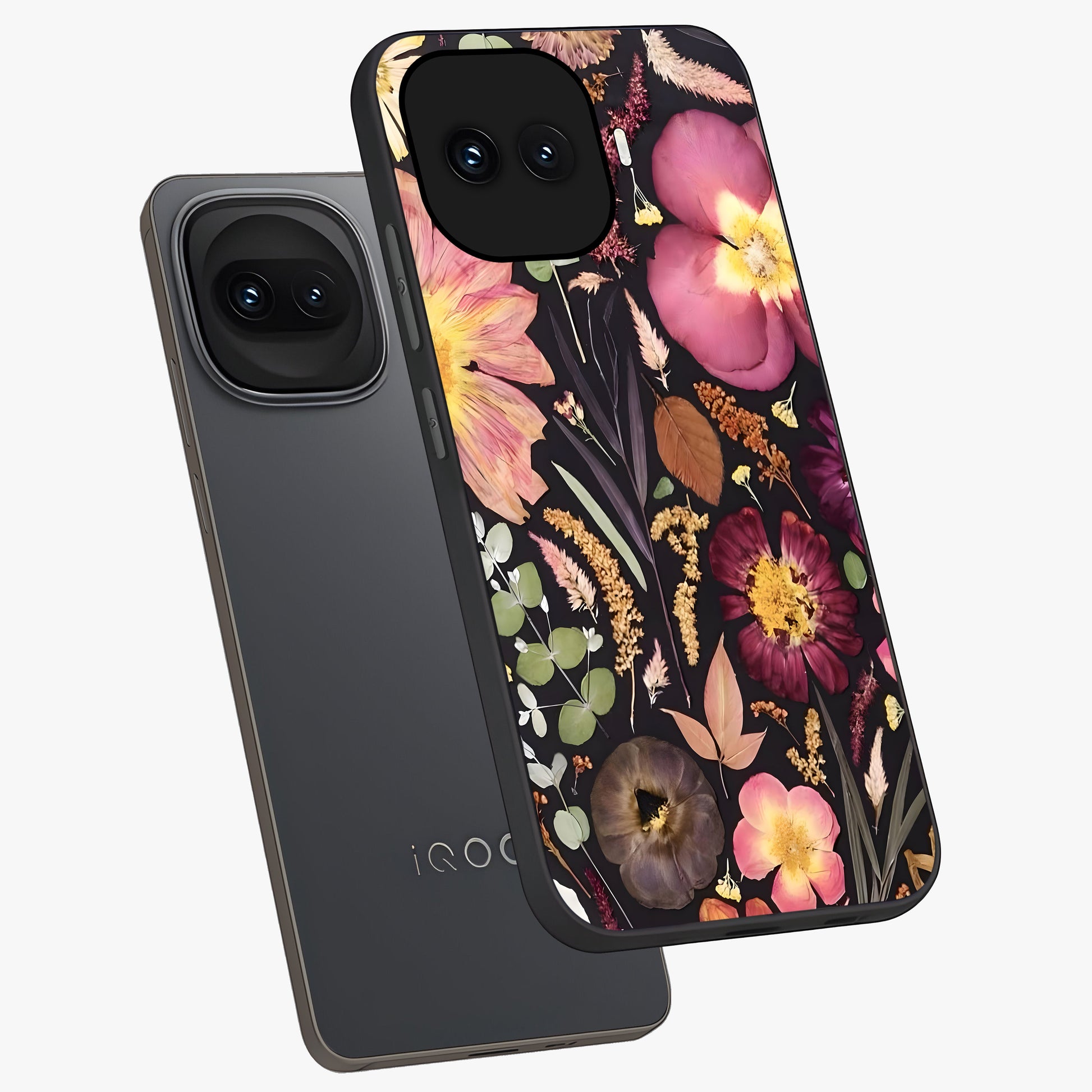 Petal Dream Tapestry Glass Case displayed in angled mockup highlighting decorative petal pattern with elegant botanical aesthetic.