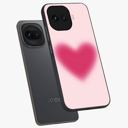 Pink Aura Heart Glass Case displayed in angled mockup highlighting vibrant pink heart design with dreamy aura aesthetic.