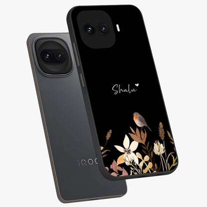 Quiet Garden Tune Custom Name Glass Case displayed in angled mockup highlighting delicate floral garden design with custom name feature.