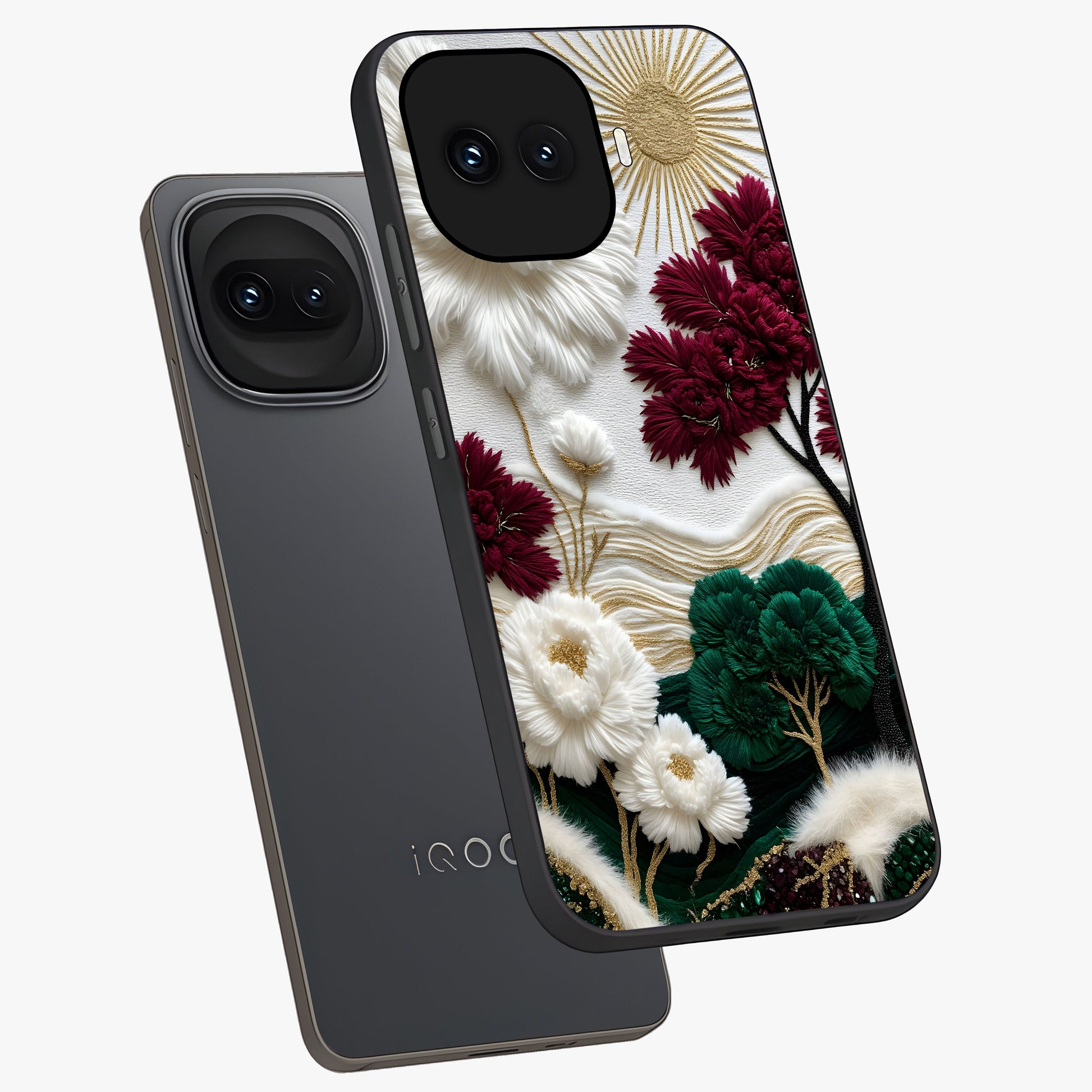 Radiant Bloom Elegance Glass Case displayed in angled mockup highlighting graceful floral design with radiant aesthetic style.