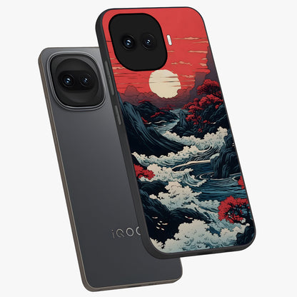 Red Sunset Scenery Glass Case displayed in angled mockup highlighting glowing sunset sky design with scenic aesthetic.