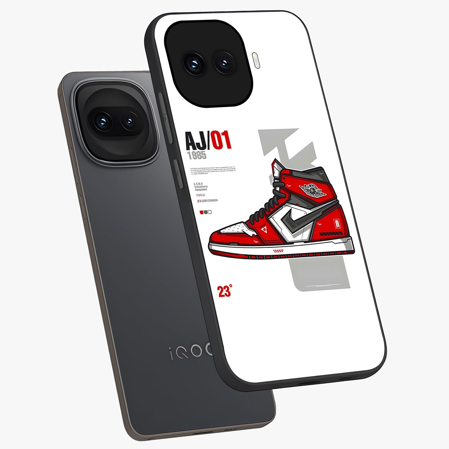 Retro Sneaker Blueprint Glass Case displayed in angled mockup highlighting detailed shoe design with sporty retro aesthetic.