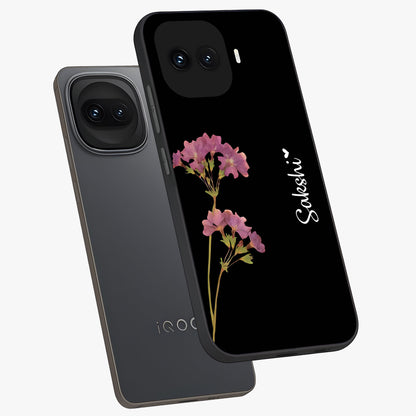 Riching Lavender Flower Custom Name Glass Case displayed in angled mockup highlighting delicate lavender flower design with custom name feature.