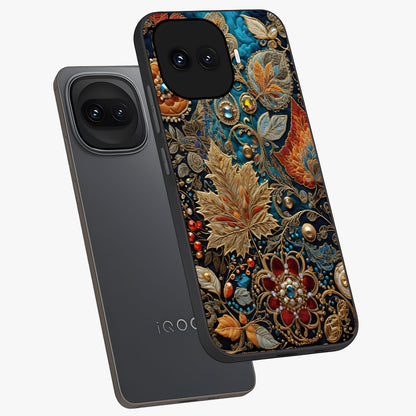 Royal Jewel Garden Glass Case displayed in angled mockup highlighting vibrant jewel inspired floral design with elegant aesthetic.