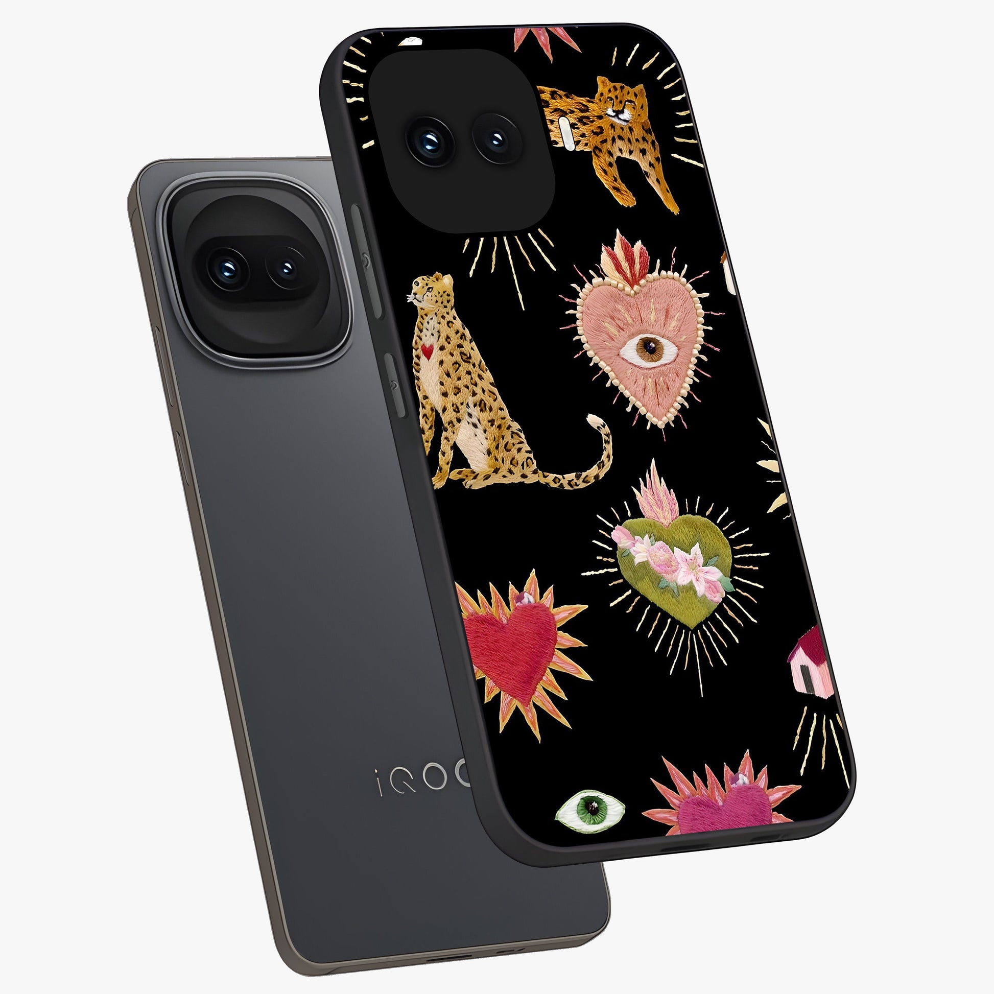 Sacred Jungle Heart Glass Case displayed in angled mockup highlighting lush tropical design with natural aesthetic style.