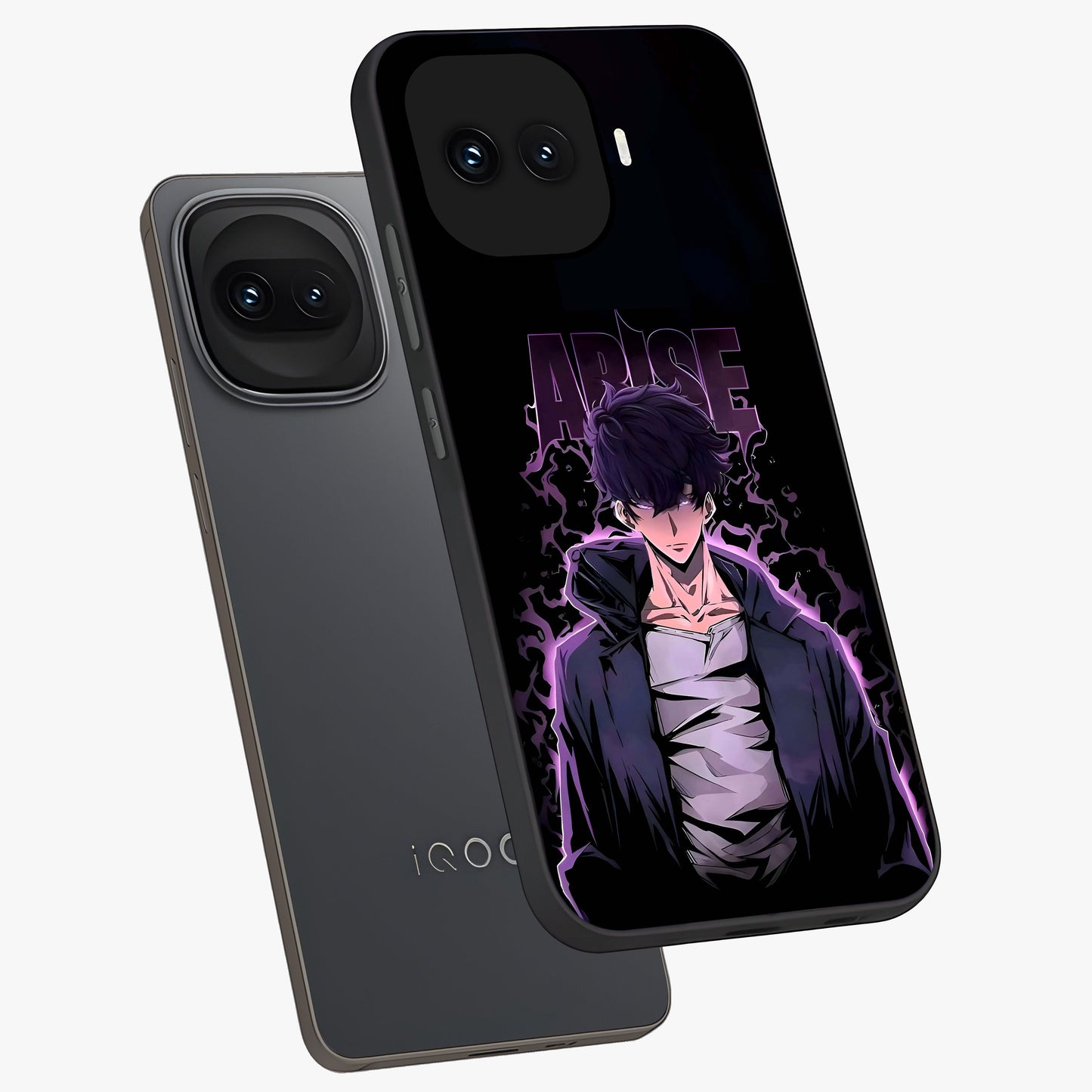 Shadow Monarch Awakening Glass Case displayed in angled mockup highlighting dramatic shadow warrior design with fantasy aesthetic.